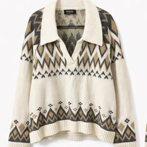 1. State Women's V-Neck Sweater - Cream and Brown